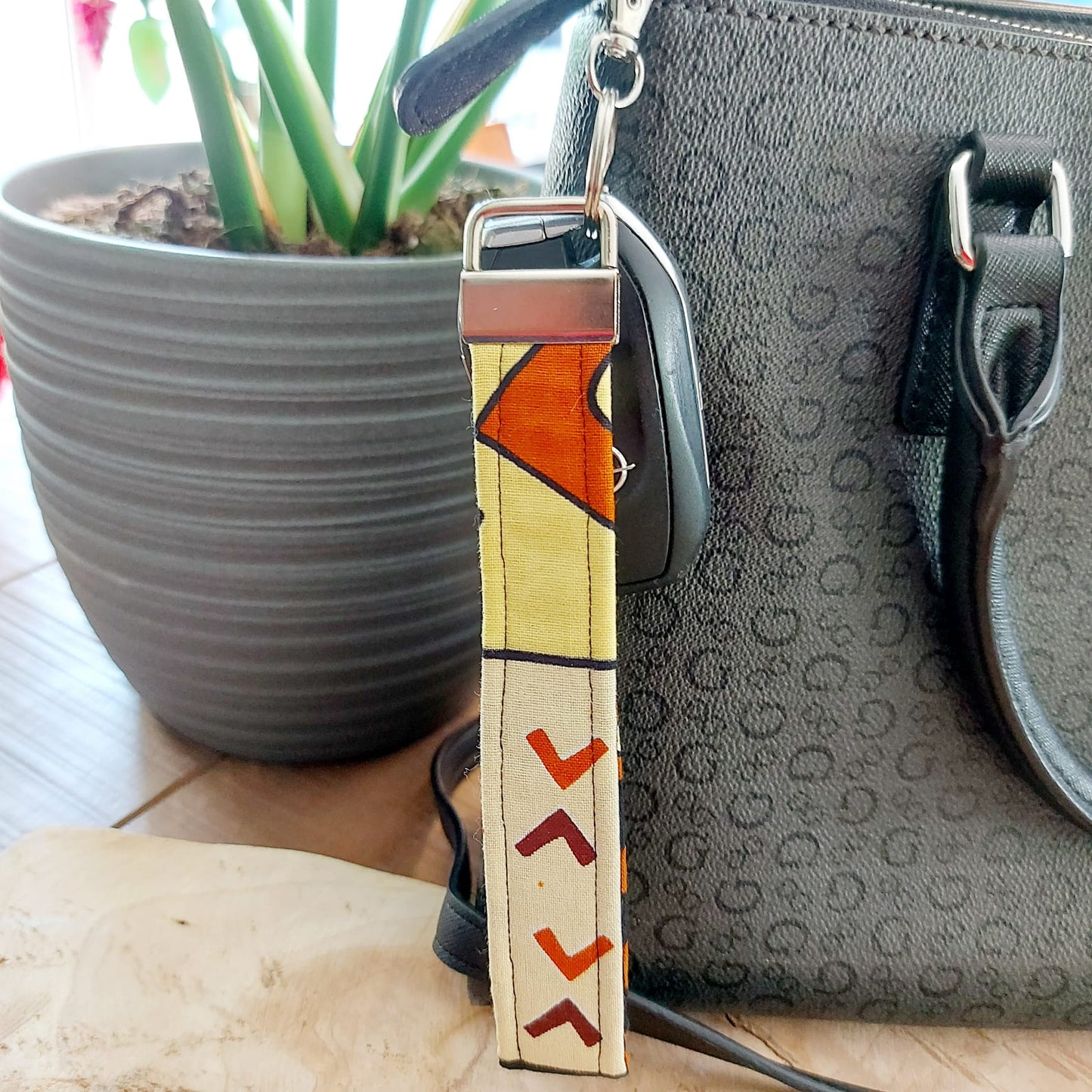 African Print and Leather Key Fob | Wristlet | Key Holder