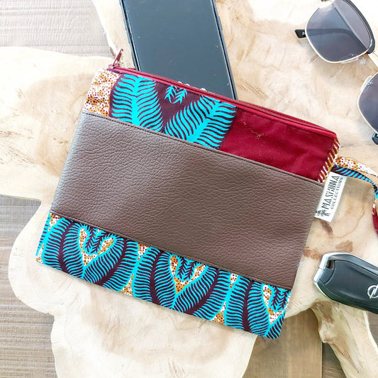 African Print Zipper Pouch | Make-up Bag | Pencil Case | Vegan Leather Detail