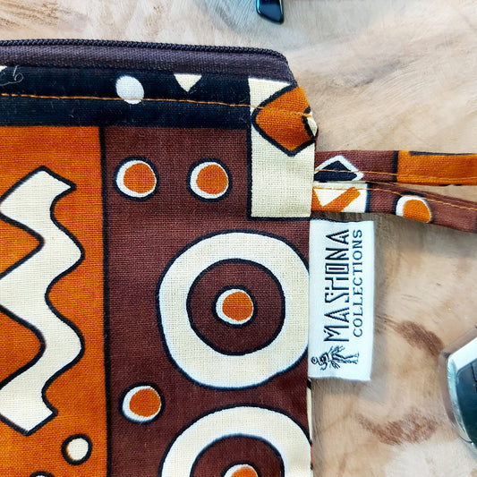 African Print Zipper Pouch | Make-up Bag | Pencil Case | Vegan Leather Detail