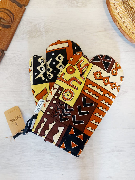 Set of 2 Handmade "Mudcloth" Bogolan Print Inspired African Print Oven Glove