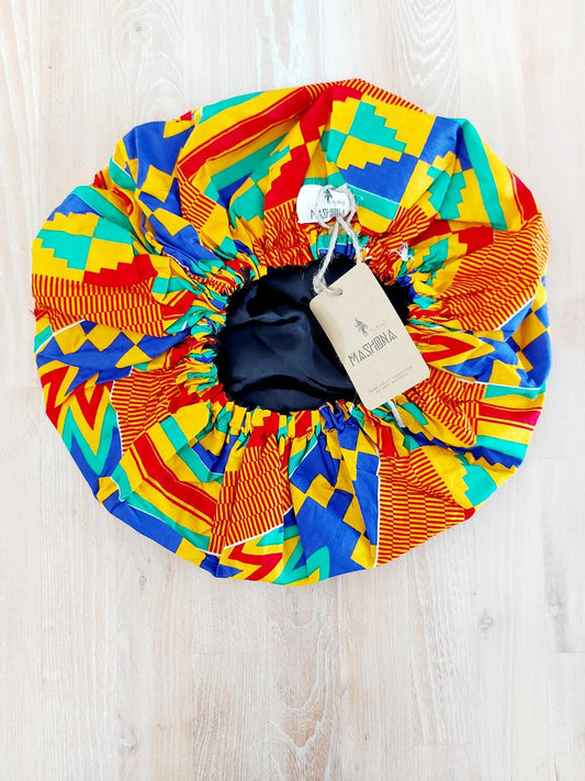 Large African "Mudcloth" Print Women Satin Lined Sleep Bonnet Cap | Sleeping Cap