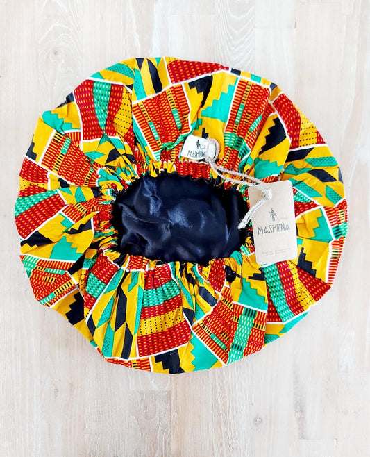 Large African "Ankara" Print Women Satin Lined Sleep Bonnet Cap | Sleeping Cap