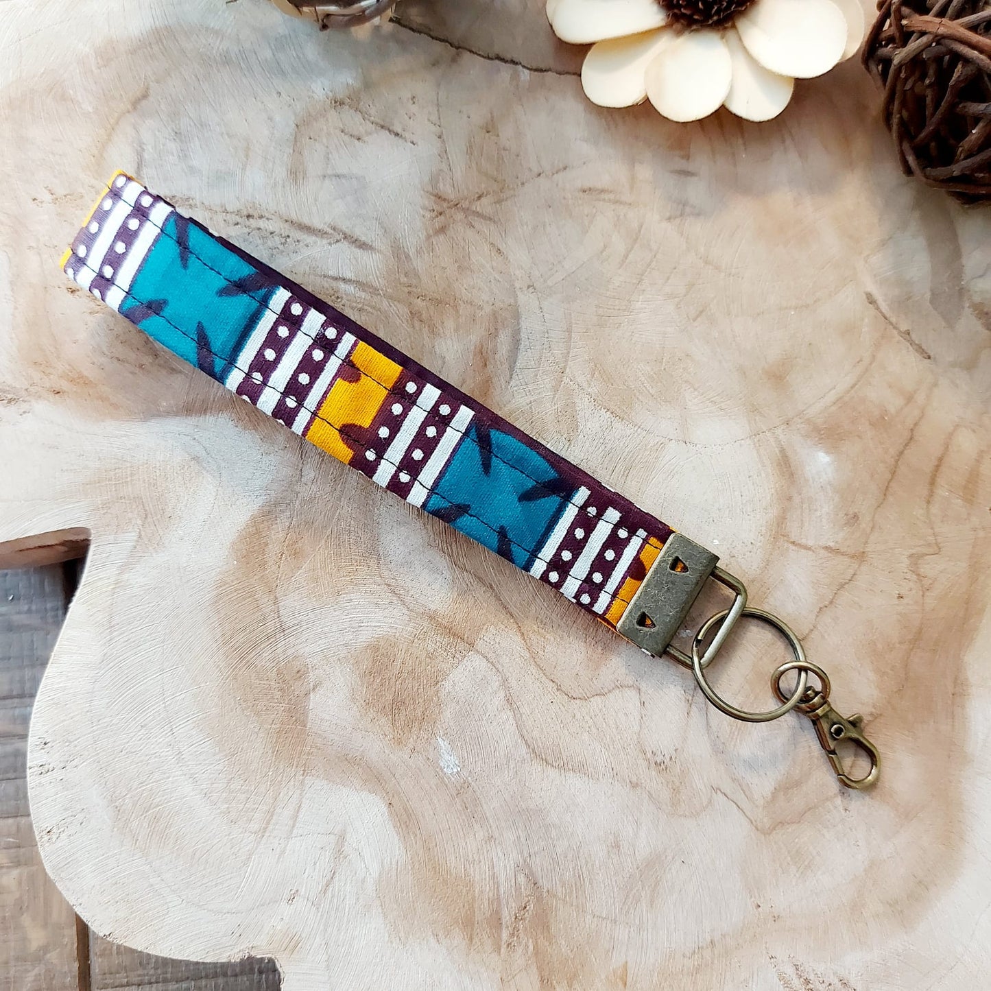 African Print and Leather Key Fob | Wristlet | Key Holder