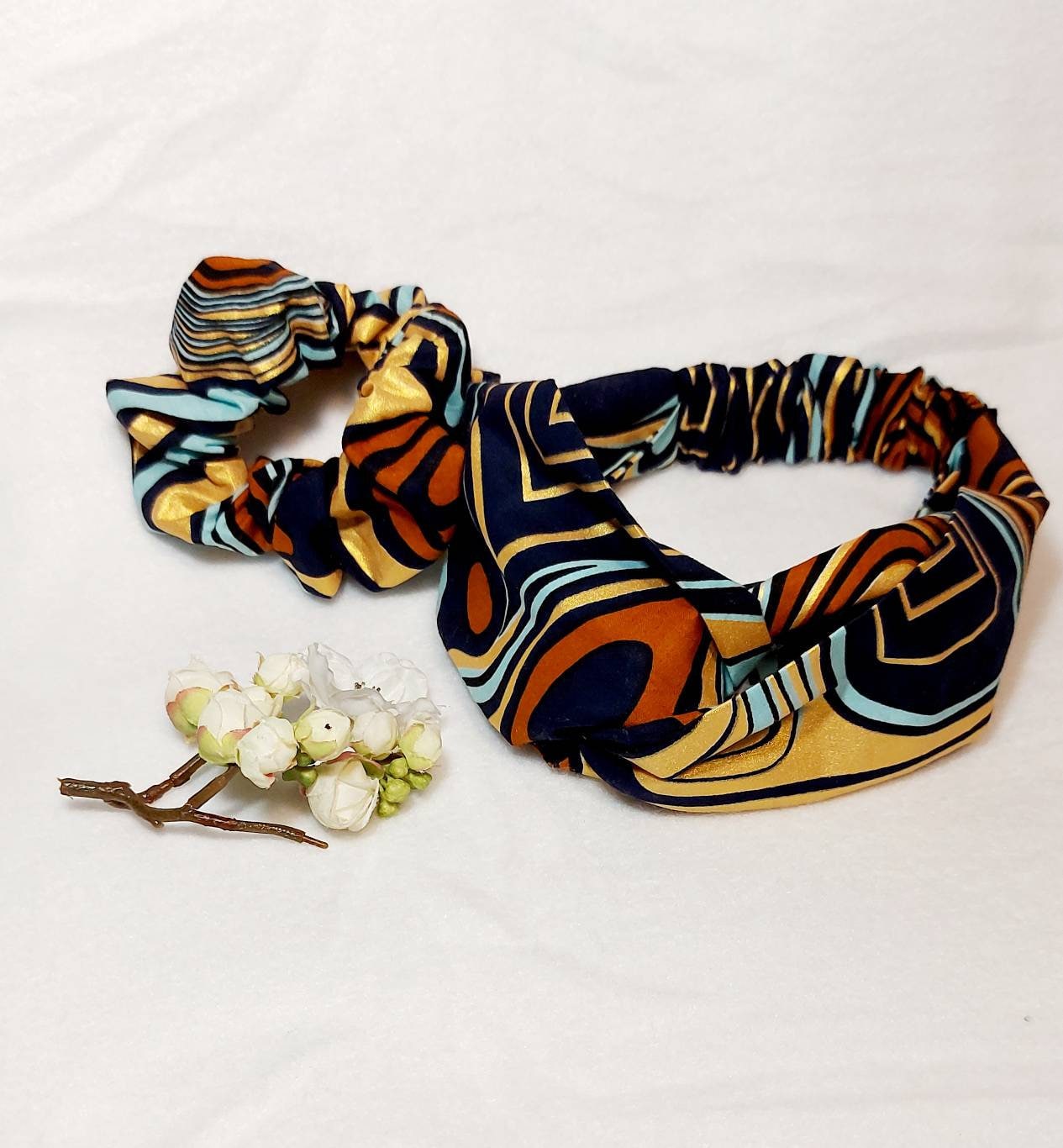 Boho Print Turban Headband and Scrunchie Set