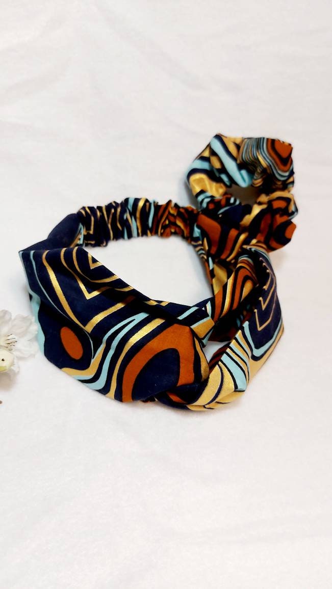 Boho Print Turban Headband and Scrunchie Set