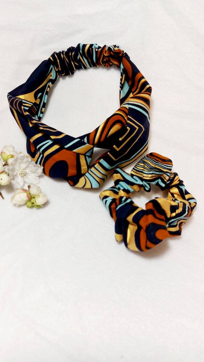 Boho Print Turban Headband and Scrunchie Set