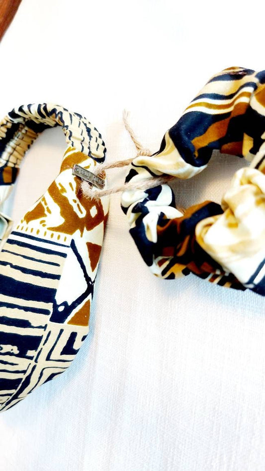 Ethnic Geometric Print Turban Headband and scrunchie set